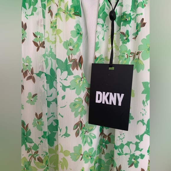 NWT DKNY White/Green Floral Maxi Dress Racerback Front Peephole Tie Belt Zip 14 - Picture 6 of 14